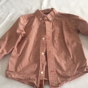 Boys red gingham button down shirt